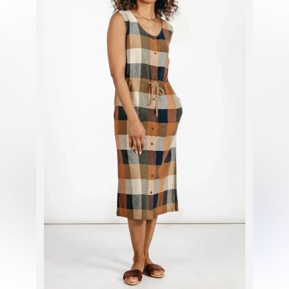 Bridge & Burn Plaid Sleeveless sustainable organic cotton midi Dress Women M EUC - Picture 2 of 14